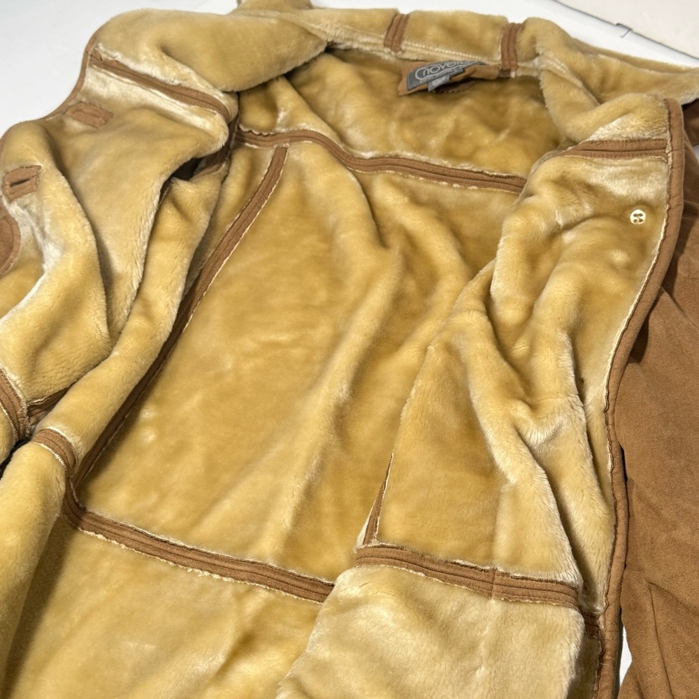 Novelti Tan Suede Fur Lined Hooded 4 Button Down Closure Jacket Coat Size S NWT - Picture 6 of 8